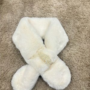 NWT White House Black Market Ivory With Beads Neck Faux Fur Puffer Scarf